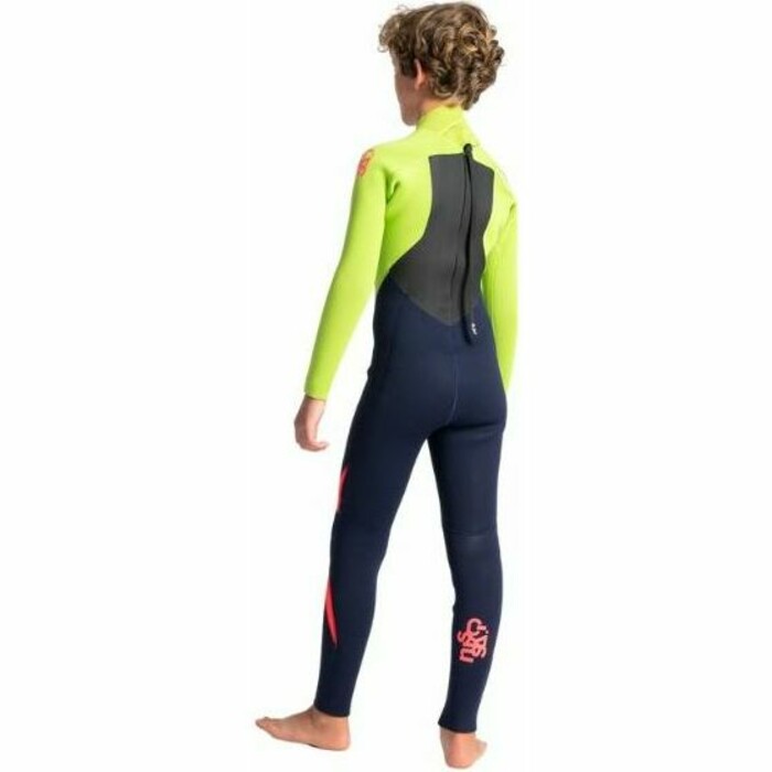 2024 C-Skins Junior Legend 4/3mm GBS Back Zip Wetsuit C-LE43JBZ - Slate Navy / Lime / Flo Red